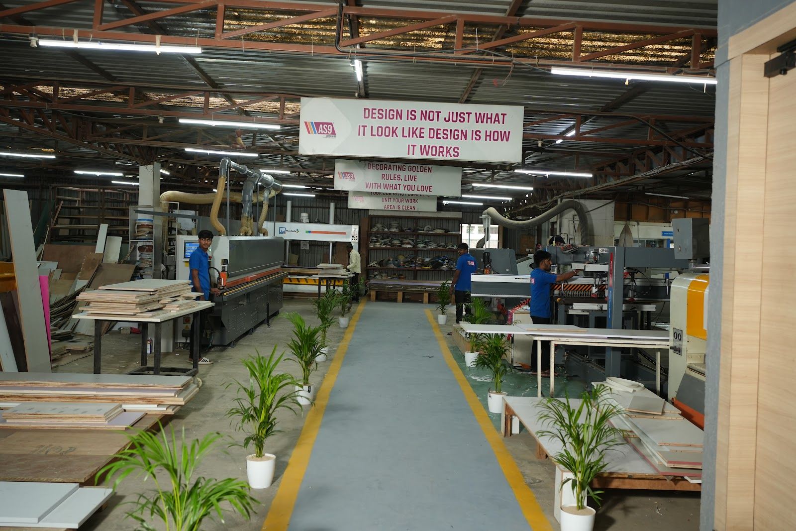 Production floor of the AS9 Interiors modular furniture factory