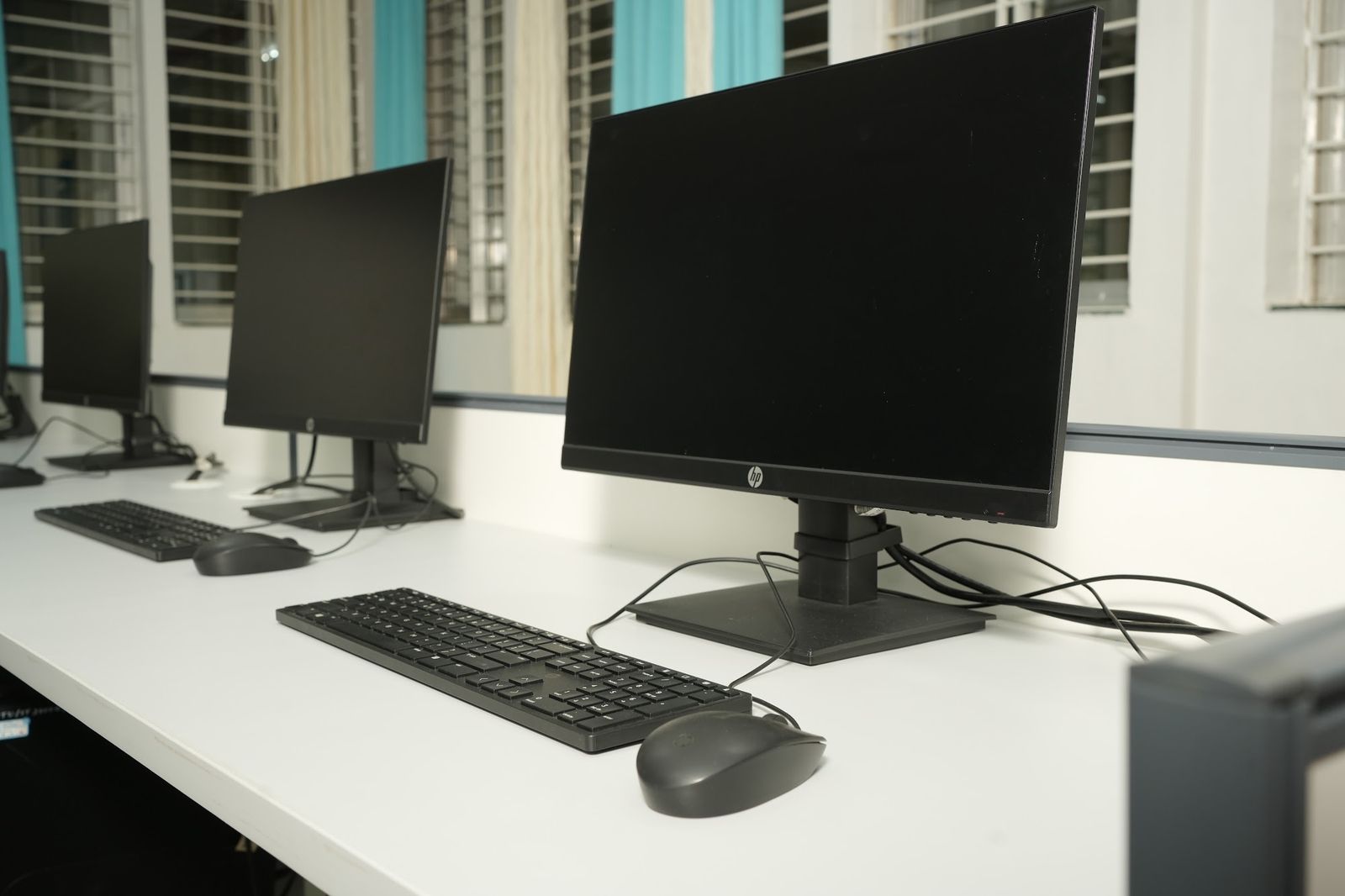 Workstation desk with monitor and cable management