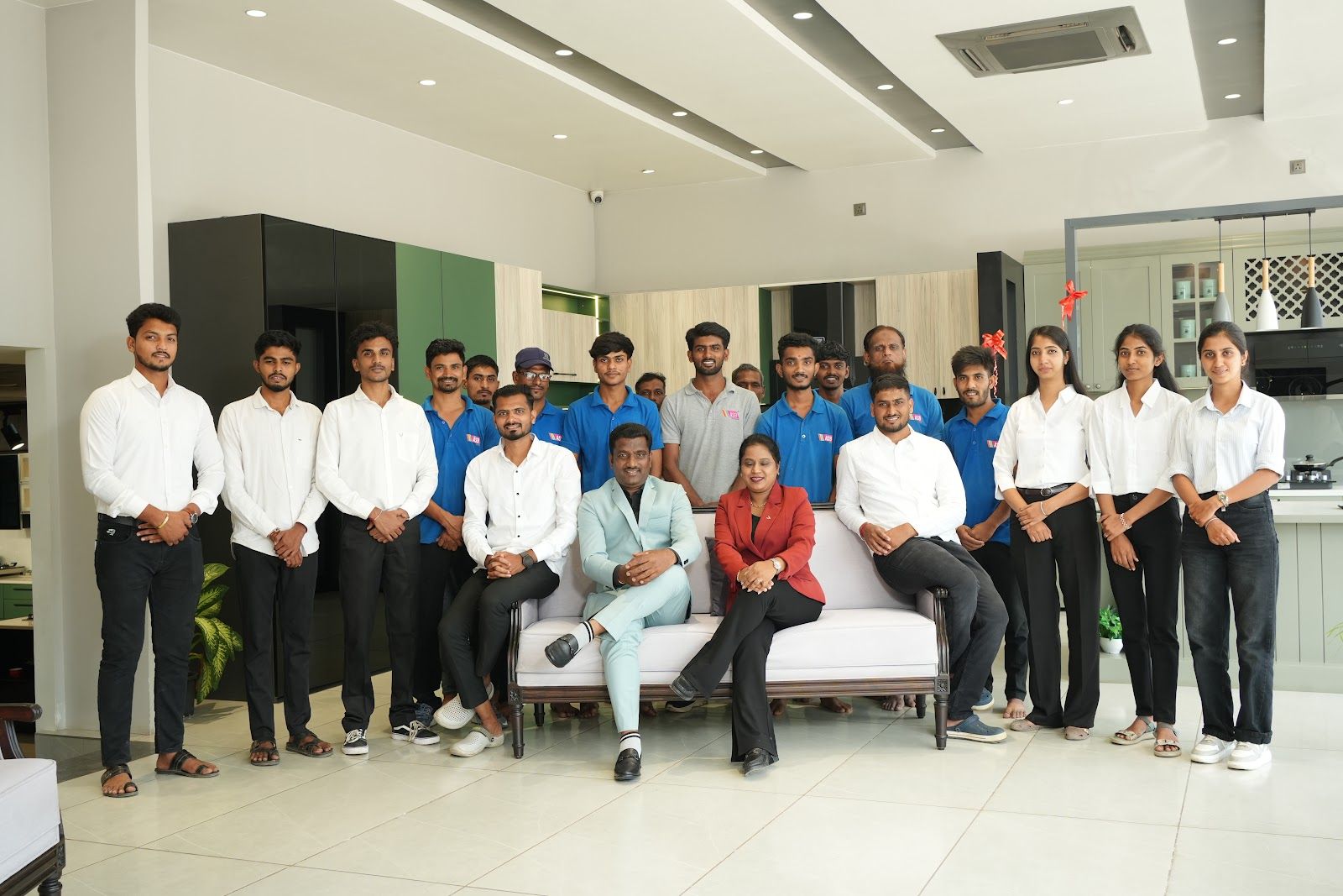 The AS9 Interiors team: designers, office staff and factory team with founders Apsana and Sameer Shaikh