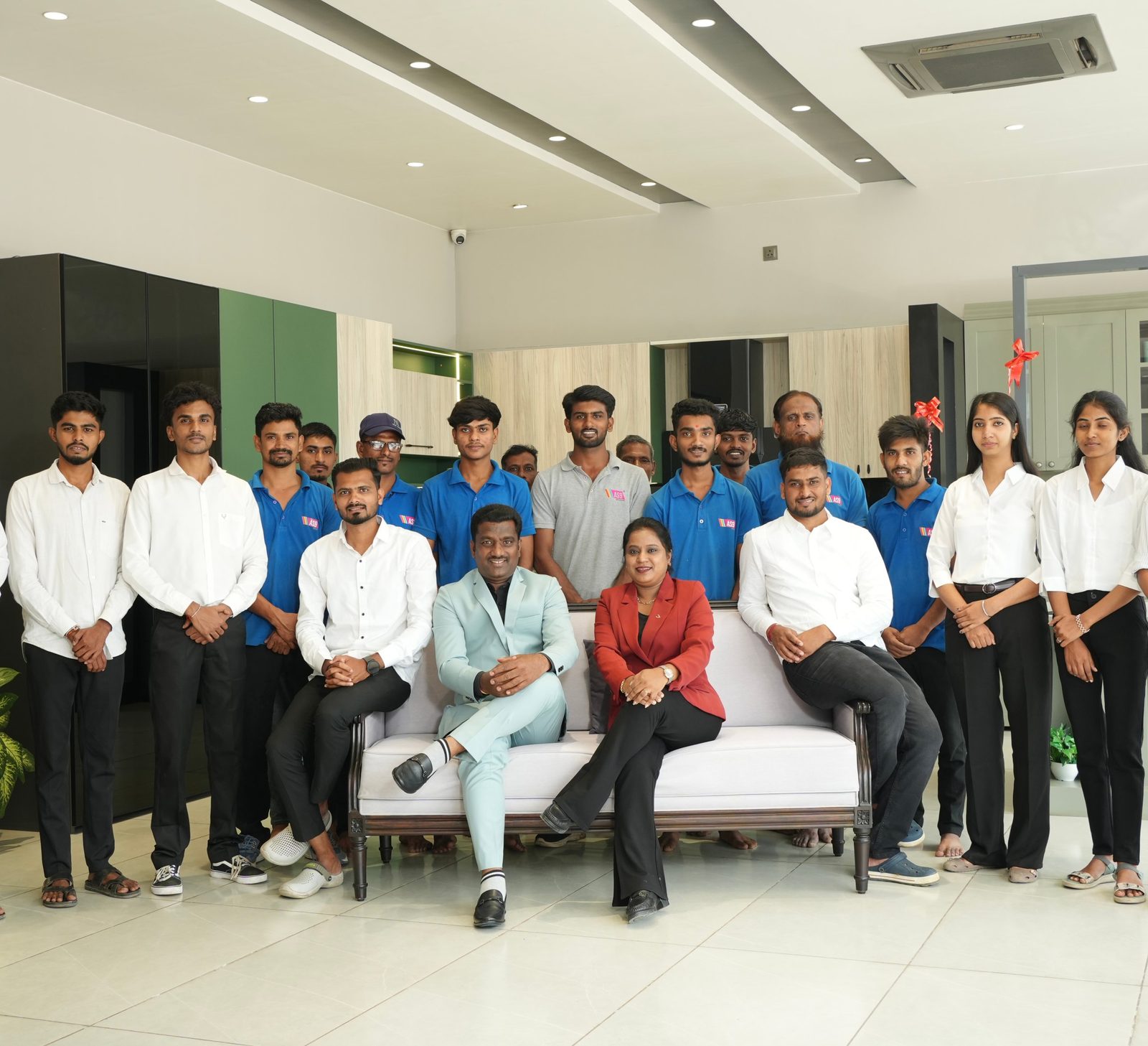 The AS9 Interiors team: designers, office staff and the factory team with founders Apsana and Sameer Shaikh